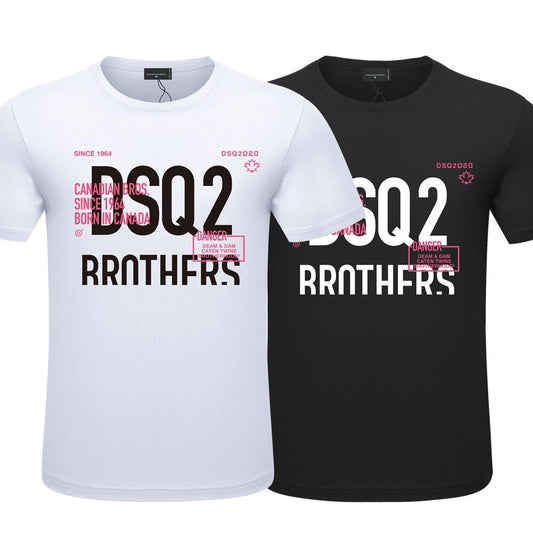 DSQ2 Brand New Mens Summer T-Shirt Print Mens Womens Mens Casual Loose Short Sleeve Couple T-shirt High Quality Cotton Hip Hop