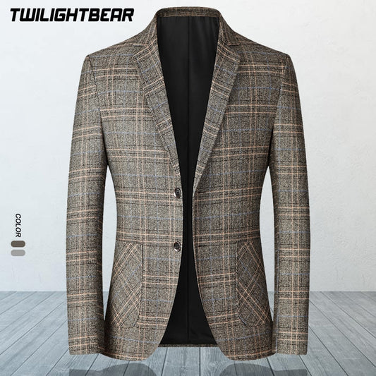 New Thin Men&#39;s Blazer Male Suit Jacket England Plaid Slim Business Casual Blazers Men Clothing Wedding Suit Coats TSX103