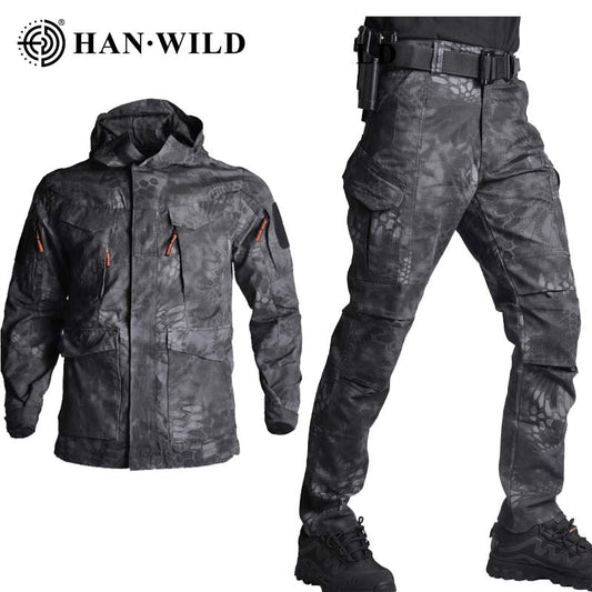 HAN WILD M65 Suit Military Uniform Camouflage Jackets and Pants Army Tactical Men Clothing Hiking Hunting Windbreaker Suit