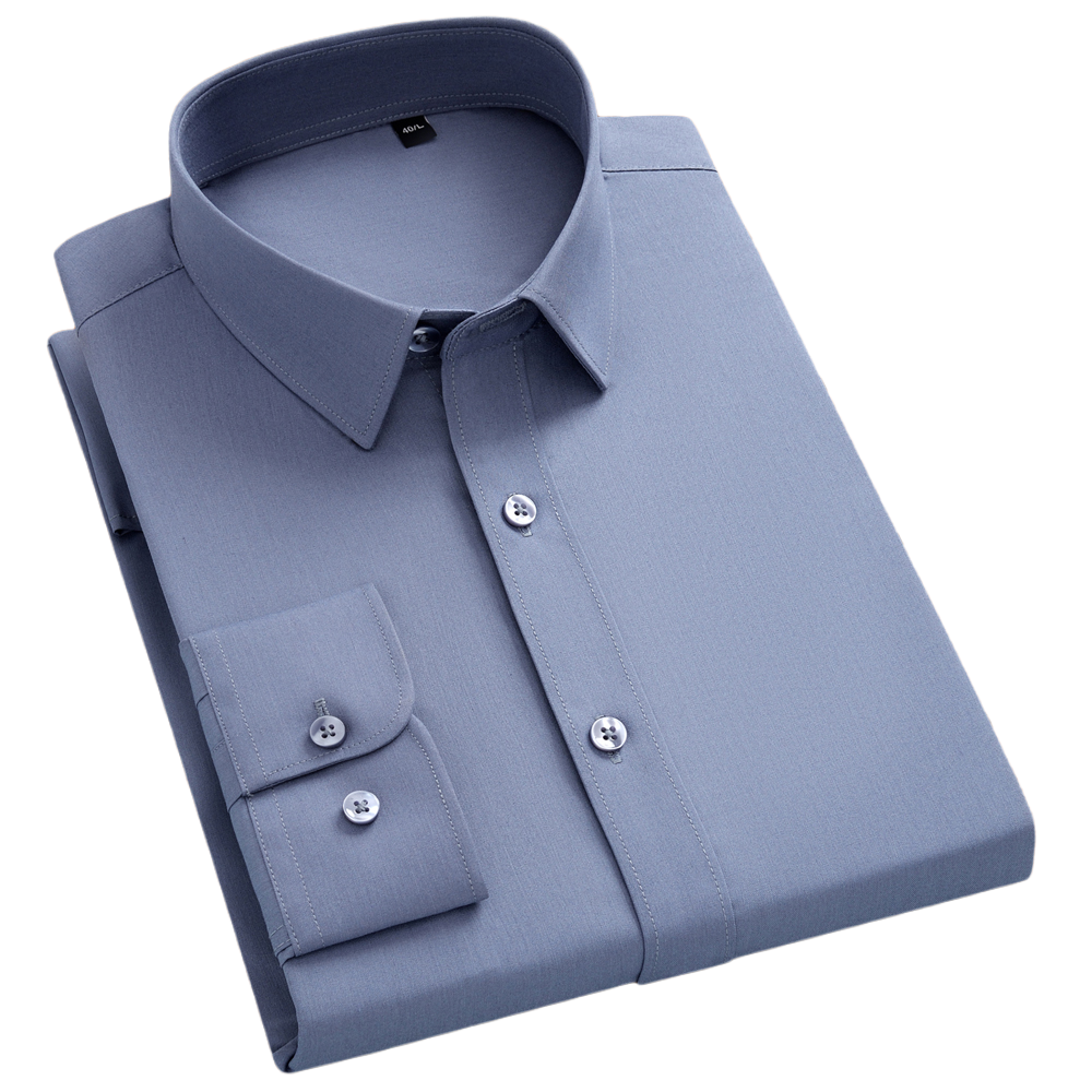 Men&#39;s Classic Wrinkle-Resistant Stretch Solid Dress Shirts Without Pocket Comfortable Smooth Standard-fit Long Sleeve Tops Shirt