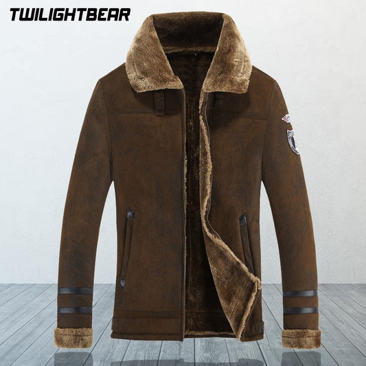 New Winter Men&#39;s Fur Jacket Brand Retro Faux Suede Warm Lamp Wool Fur Bomber Jacket Coat Men Moto Leather Jacket 4XL BY819