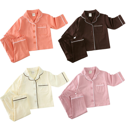 2023 Autumn Kids Pyjamas Suit Solid Cotton Long Sleeve Pants Children Lounge Clothes For 9M-5T Korean Winter Homewear Sleepwear
