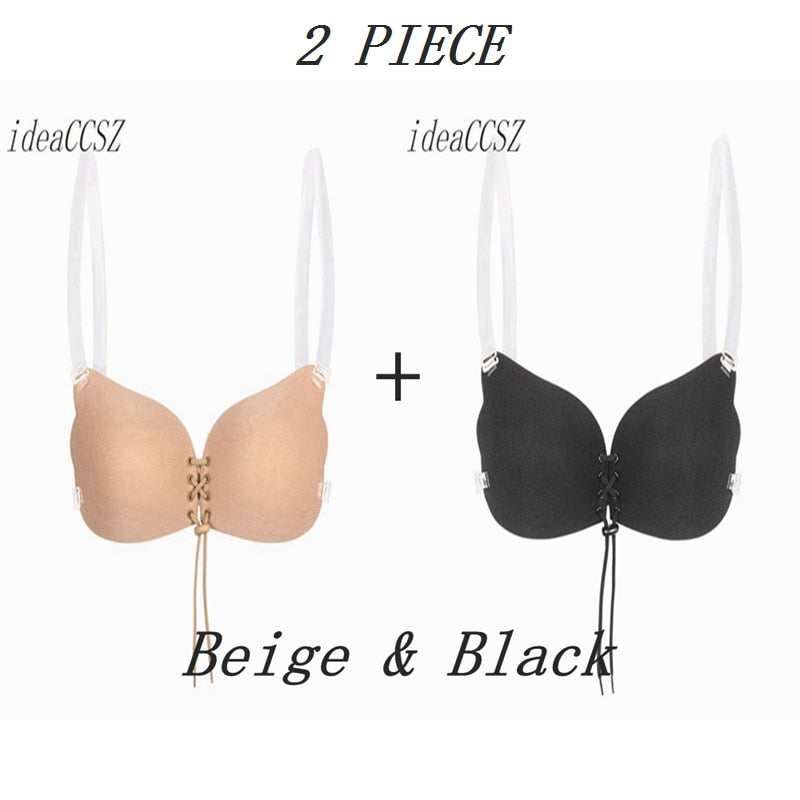 2pcs/set Invisible Bra Backless for Women Wedding Dress Sexy Underwear with Transparent Straps Push Up Silicone Bras Adhesive